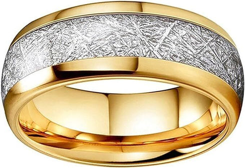 Men's 8mm Tungsten Beveled Edges Meteorite Inspired Comfort-Fit Wedding Band